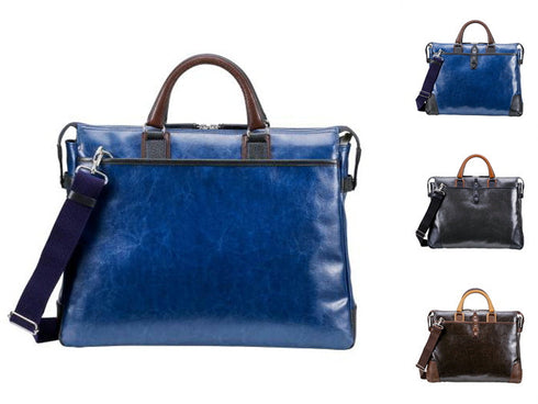 【豊岡鞄 木和田正昭商店 080117 ブルー】どんなシーンにも合う帆布と本革シングルブリーフケース